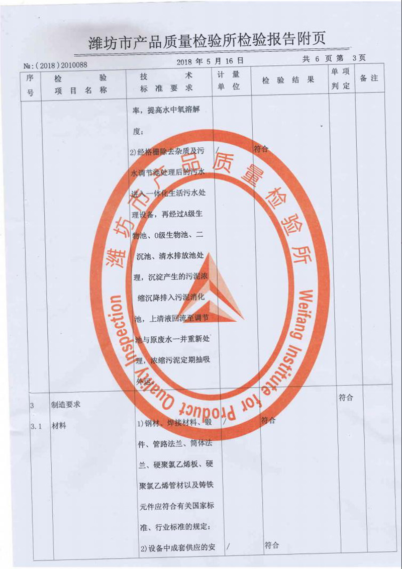 中僑一體化污水處理設備質監報告5